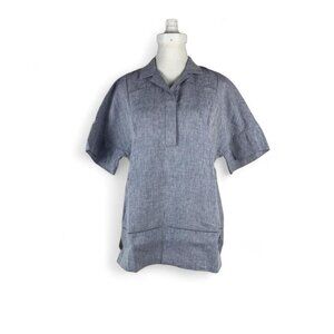 Lafayette 148 New York Blue Linen Button Down Shirt - Preppy Summer Style, Size